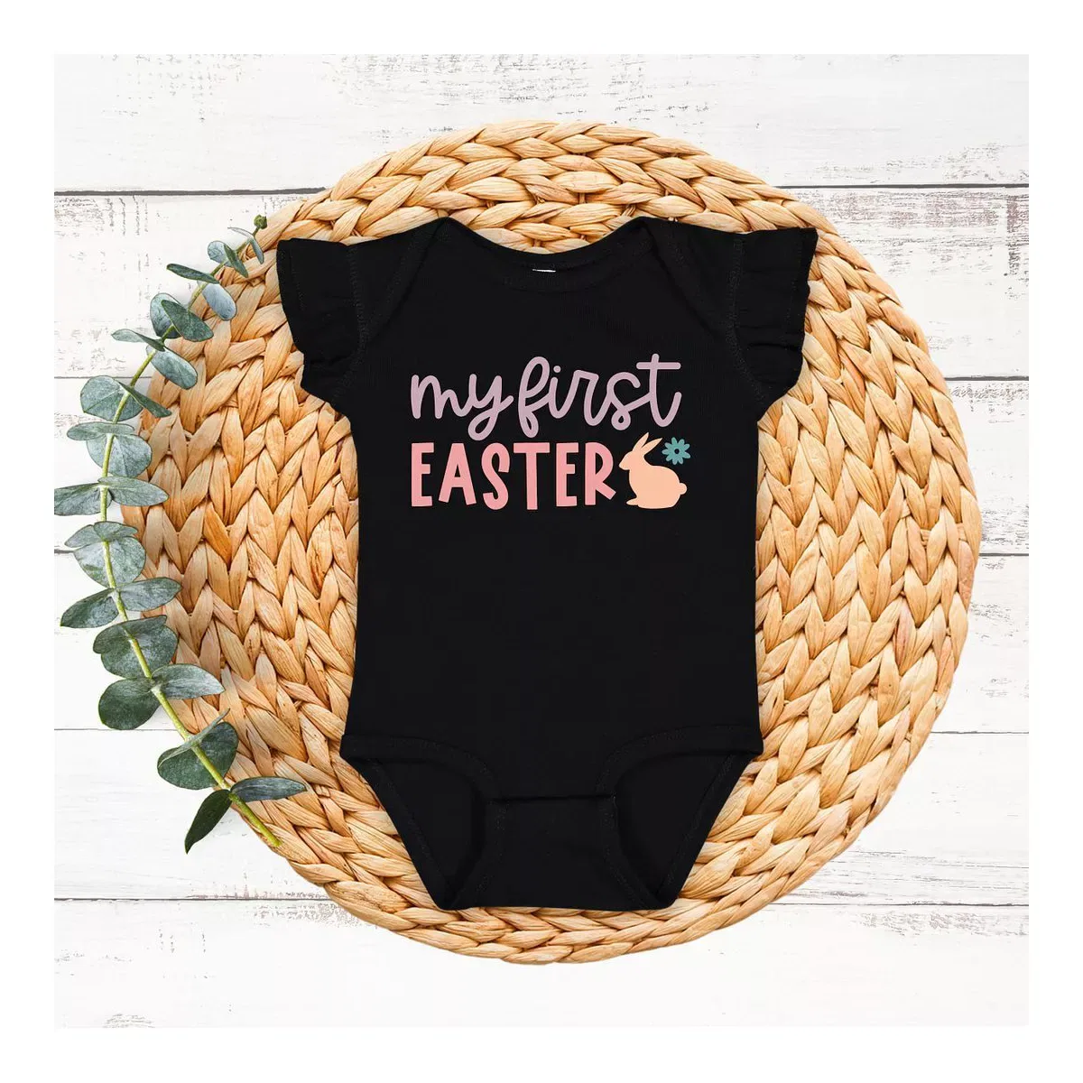 Детский боди с рукавом-крылышком My First Easter Bunny The Juniper Shop, Black — фото 2