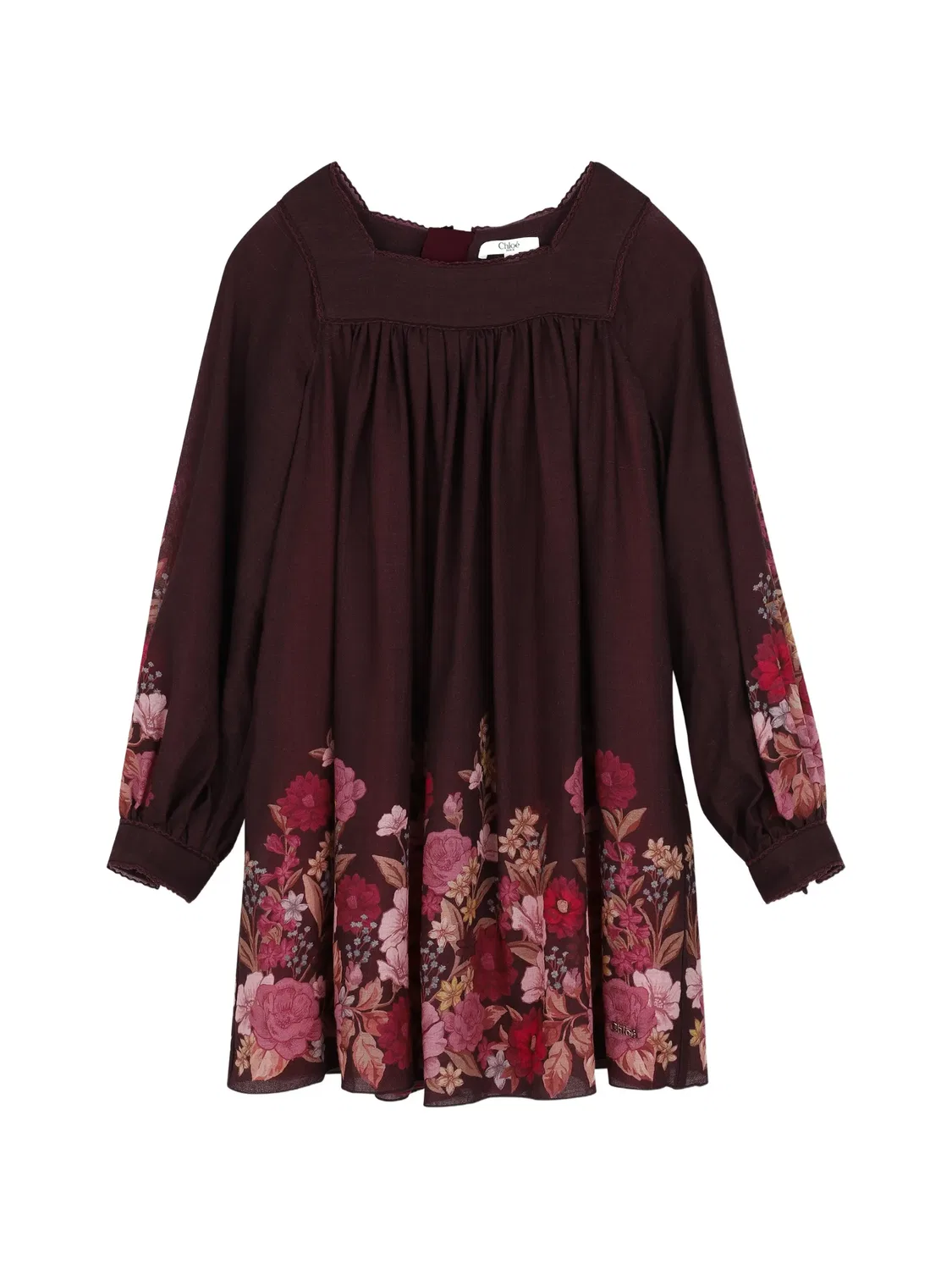 Шерстяное платье с цветочным принтом Chloé Kids, красный