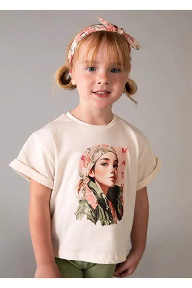 Детская футболка для девочек с принтом Summer Girl's Bandana Tshirt Mayoral, Beige