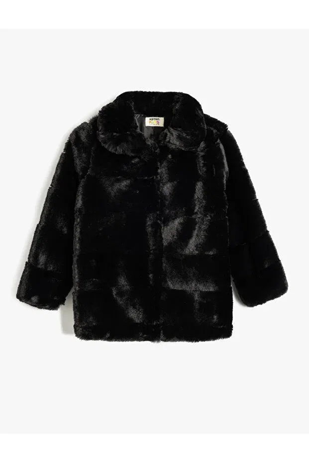 Детское пальто для девочек с искусственным мехом Faux fur coat baby collar long sleeve Koton, Black — фото 3