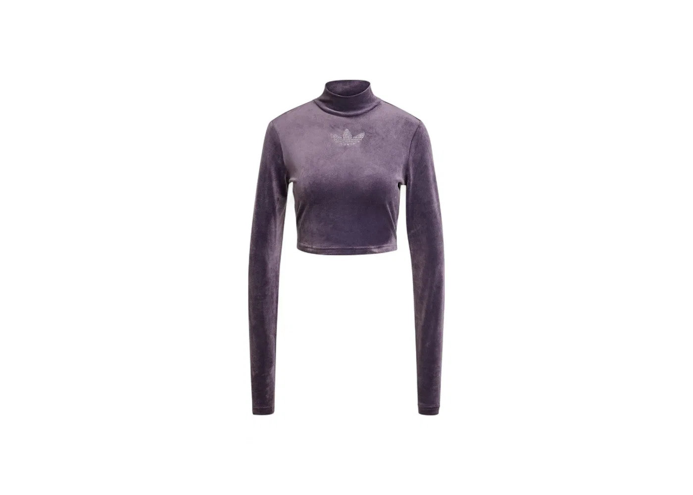 Женский топ с длинным рукавом с принтом Rhinestone Trefoil Velvet Adidas, Aurora Black