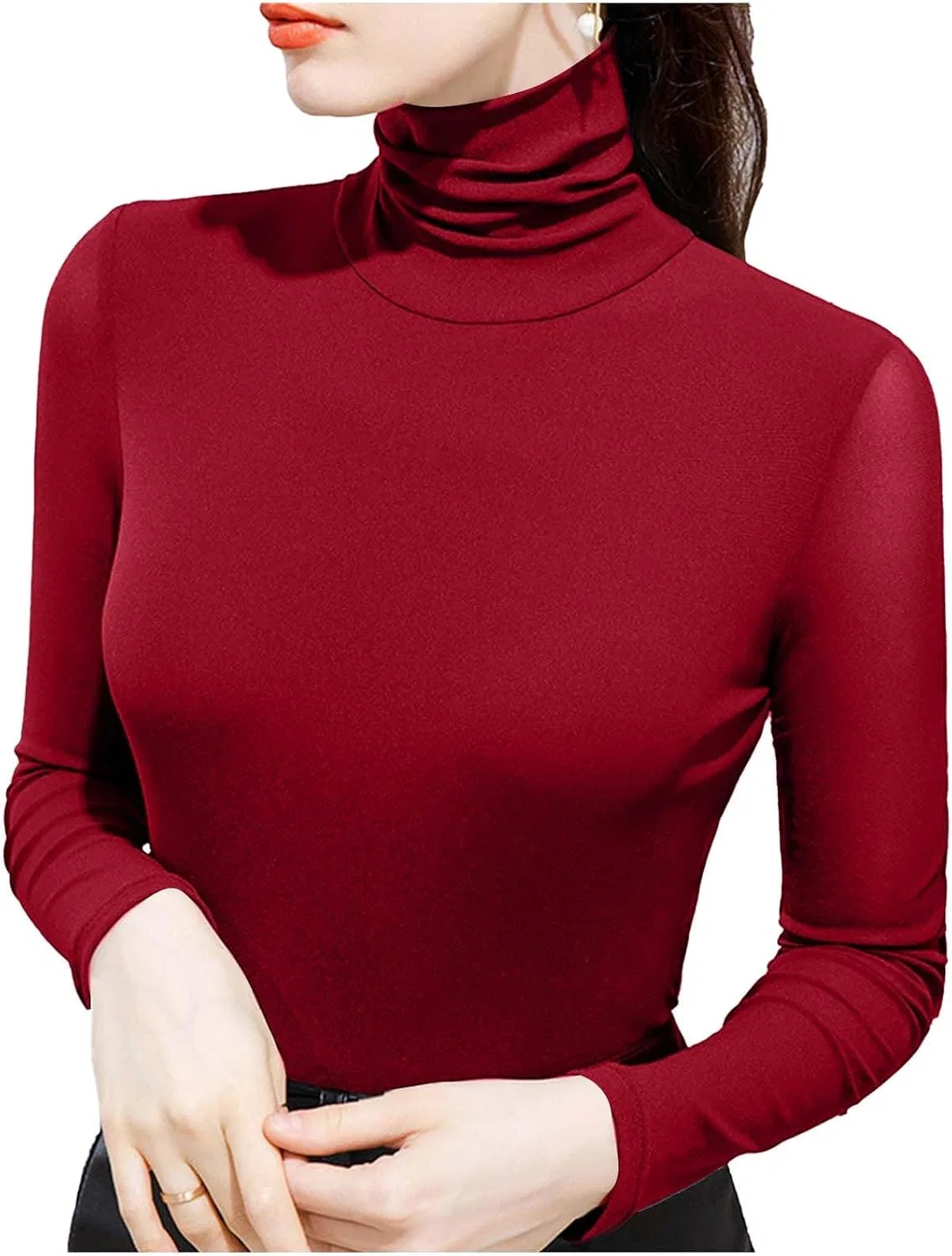 Женская водолазка базовая облегающая, Red