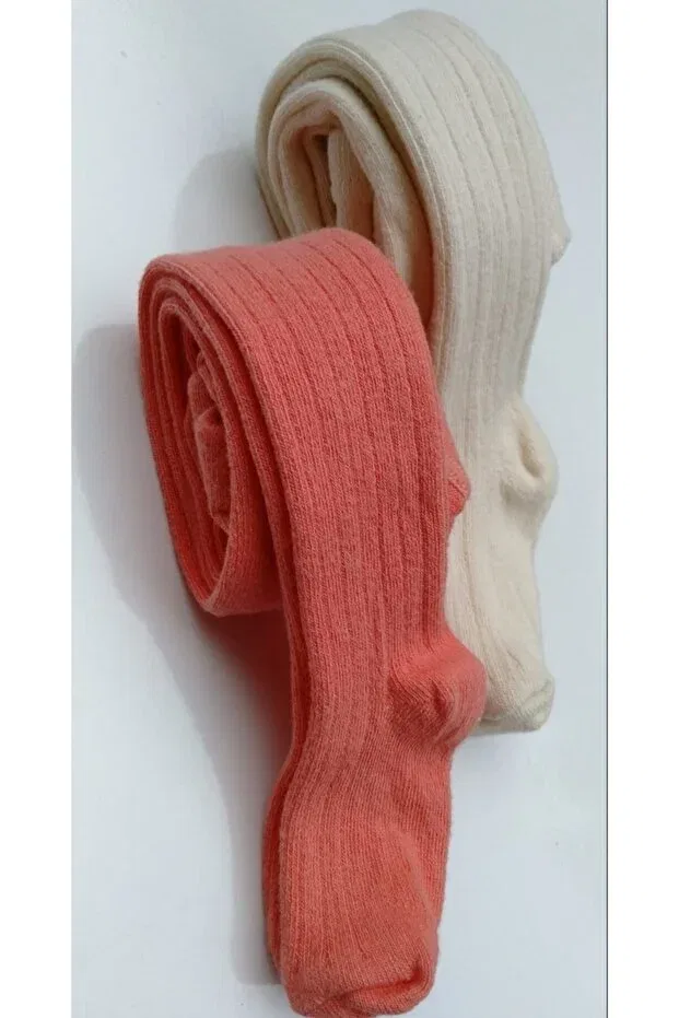 Детские носки для девочек хлопковые Pack of 2 ribbed baby socks / children's pantyhose Bebeğime Çorap, Cream-Tile