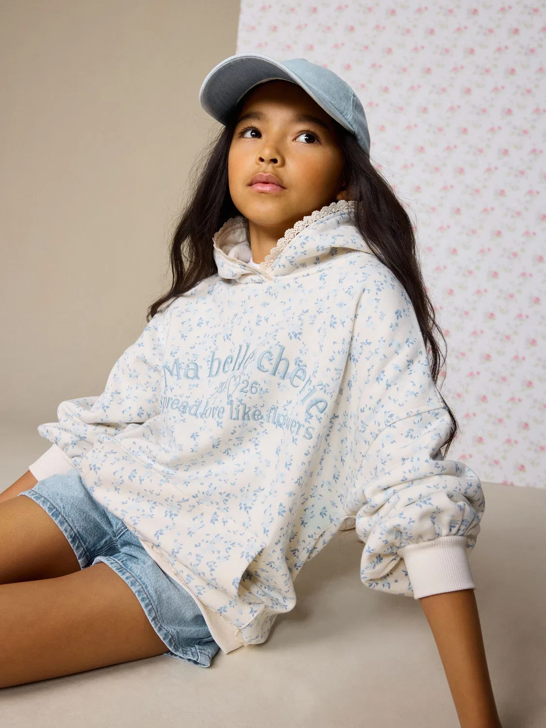 Худи с цветочным принтом, Cream Ditsy Flower Hoodie Next, кремовый