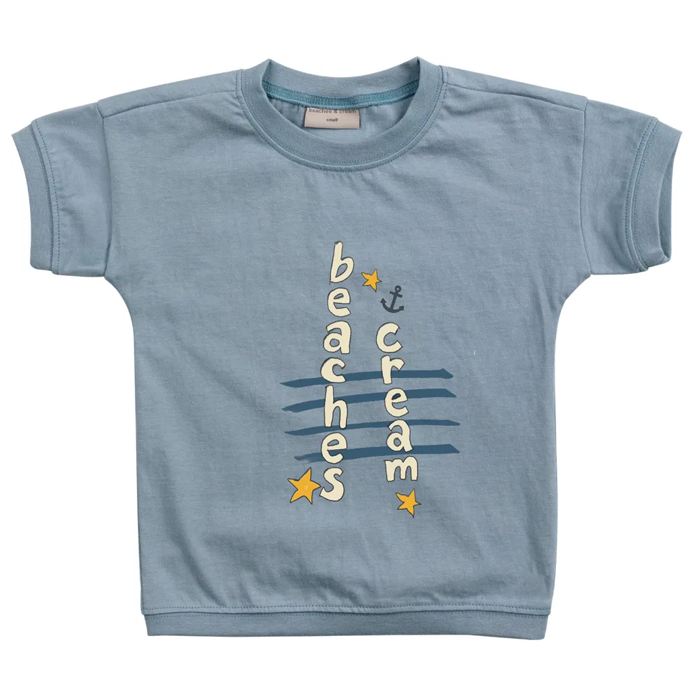 Детская футболка с принтом Anchor Lettering BEACHESAND CREAM KIDS, голубой
