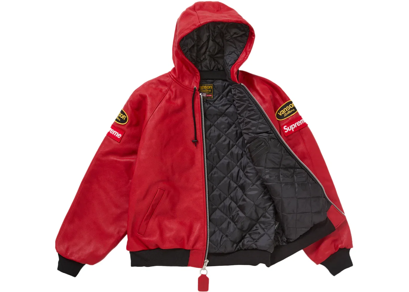 Мужская куртка с капюшоном из кожи Vanson Leathers Supreme, Red — фото 2