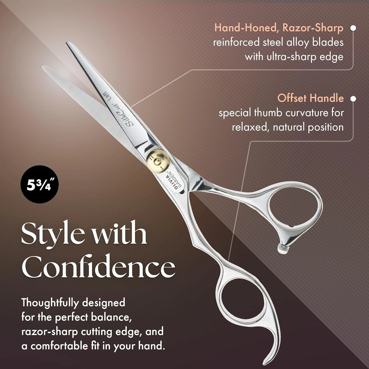 Набор для начинающих Olivia Garden SilkCut Shears - включает профессиональные ножницы для стрижки волос, филировочную машинку, футляр и аксессуары - острые как бритва ножницы для левшей 5.75" для левшей (модель SK-C02L), Silver — фото 3