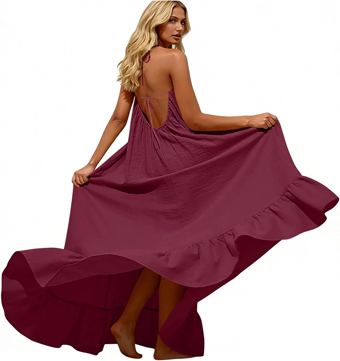 Женское летнее макси-платье с открытой спиной Backless Cami Dress, Wine — фото 2