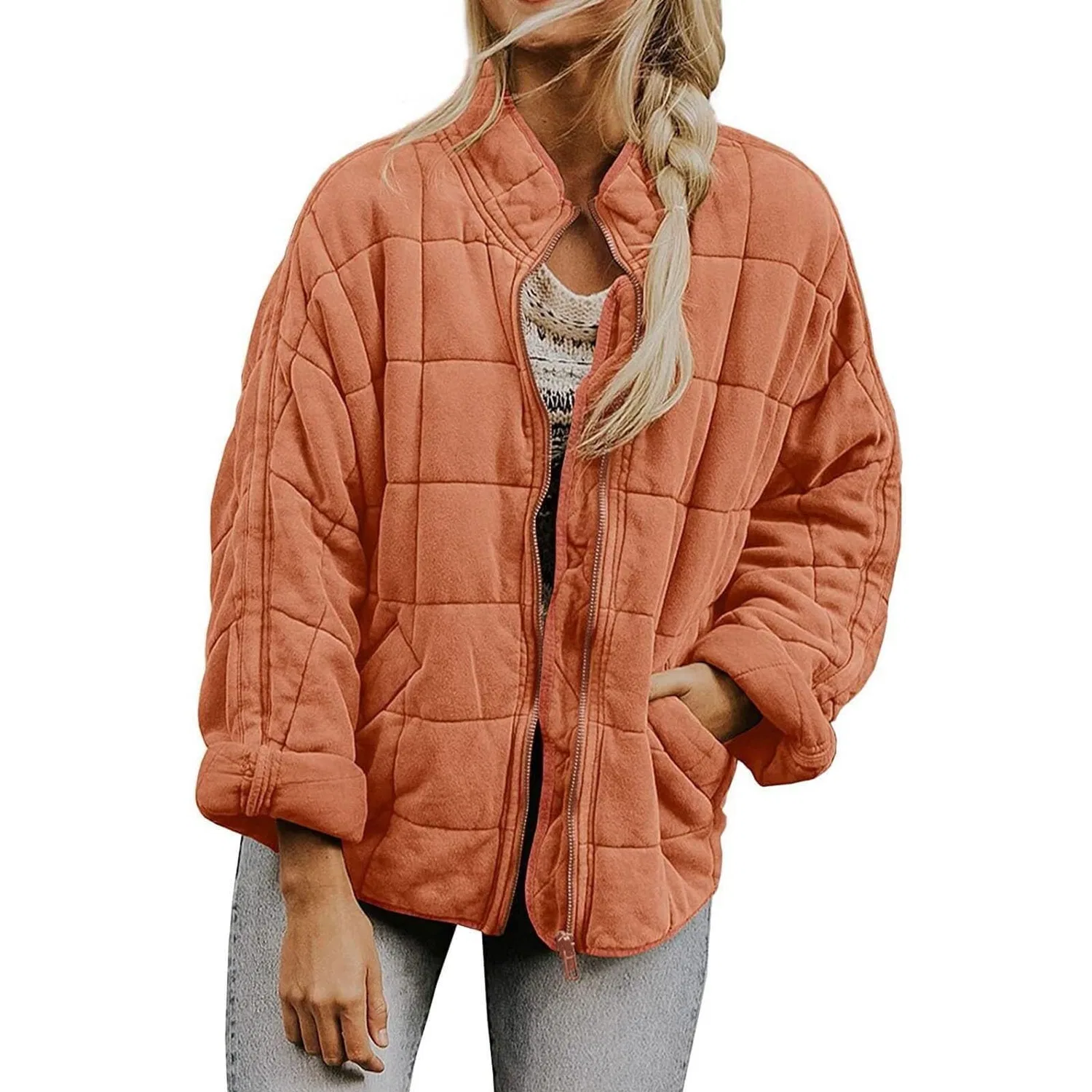 Женская легкая стеганая куртка oversize с длинным рукавом, Rosso