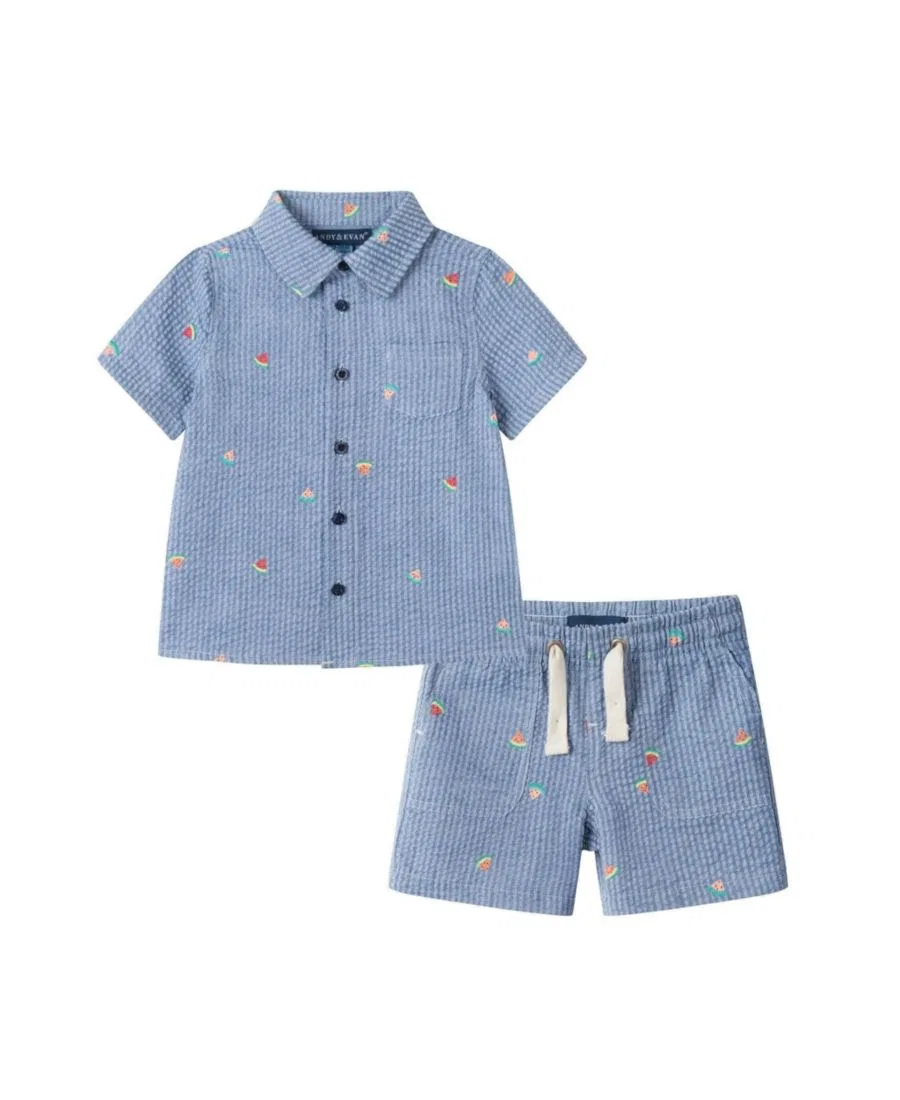 Комплект из рубашки с коротким рукавом и шорт с принтом Watermelon Stripe Andy & Evan, Navy