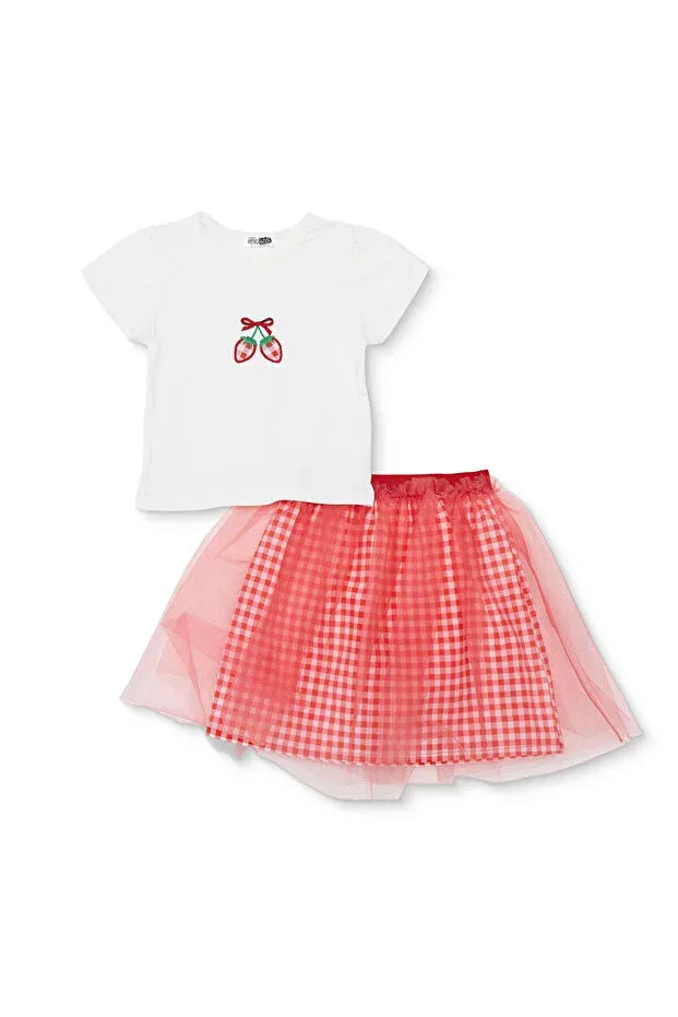 Детский комплект для девочек с коротким рукавом Hellobaby baby girl berry belle blouse-skirt single jersey crew neck short sleeve Ebebek Hello Baby, Ecru