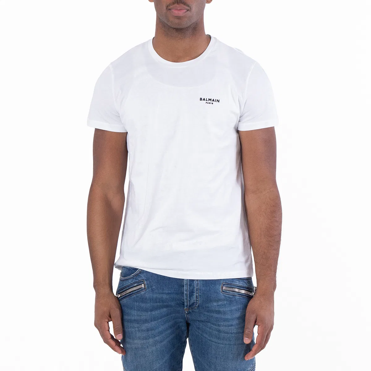 Футболка с принтом Flock Logo Print T Shirt Balmain, White/Black