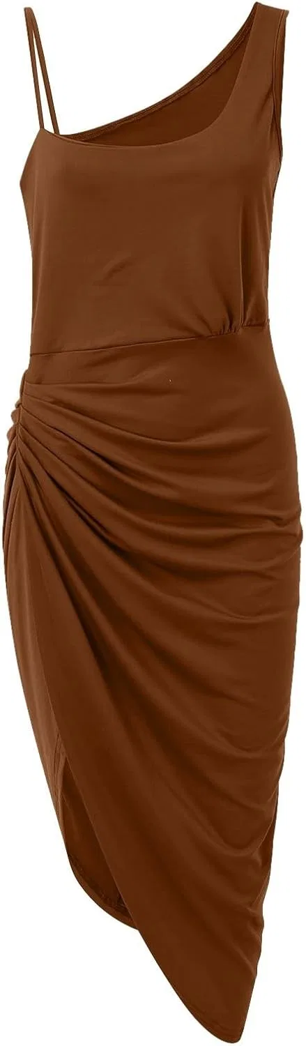 Женское летнее платье с разрезом и плиссировкой, Brown — фото 3