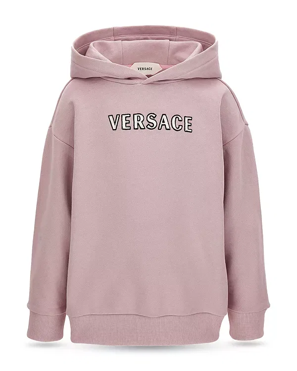 Детская толстовка с вышитым логотипом Unisex Embroidered Logo Fleece Hoodie Versace, Light Pink+White+Black