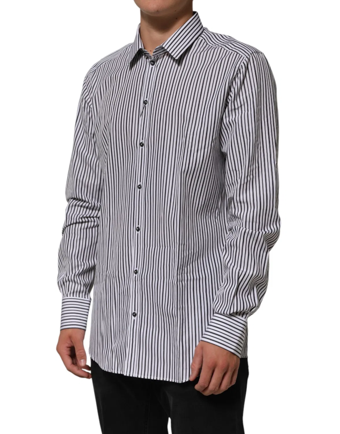 Мужская рубашка с принтом полоска GOLD Dress Shirt Dolce & Gabbana, Black and White — фото 2