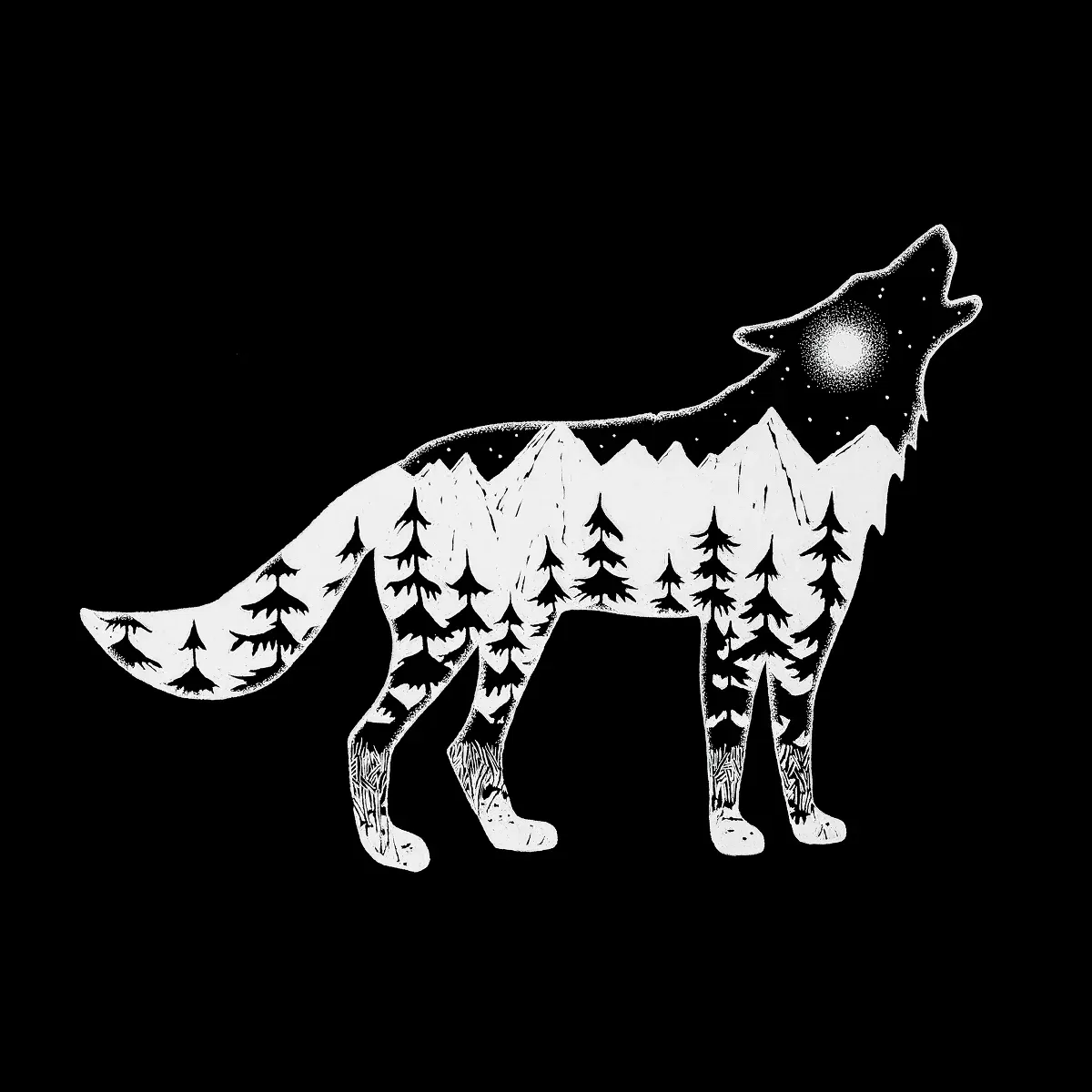 Детское худи с принтом Howling Wolf LA Pop Art, Black — фото 2