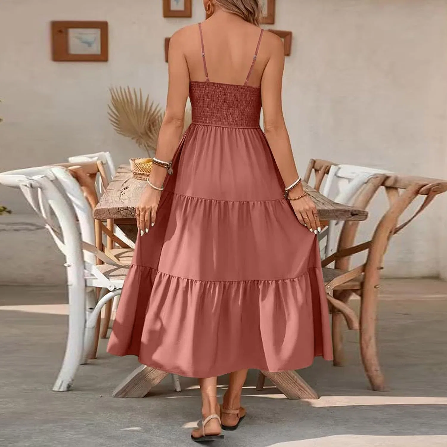 Женское макси-платье на завязках с открытой спиной, Pink — фото 3