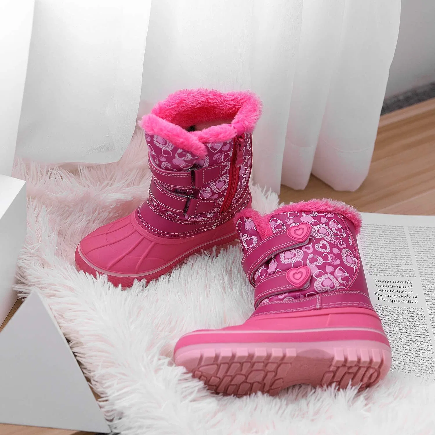 Детские зимние водонепроницаемые снежные ботинки DREAM PAIRS, Pink — фото 2