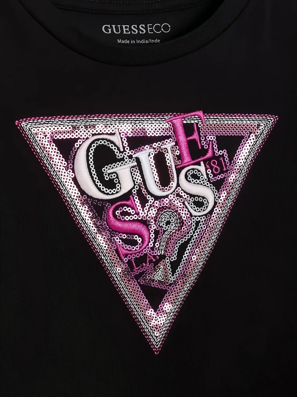 Футболка с логотипом, украшенным пайетками Guess Usa, черный — фото 3