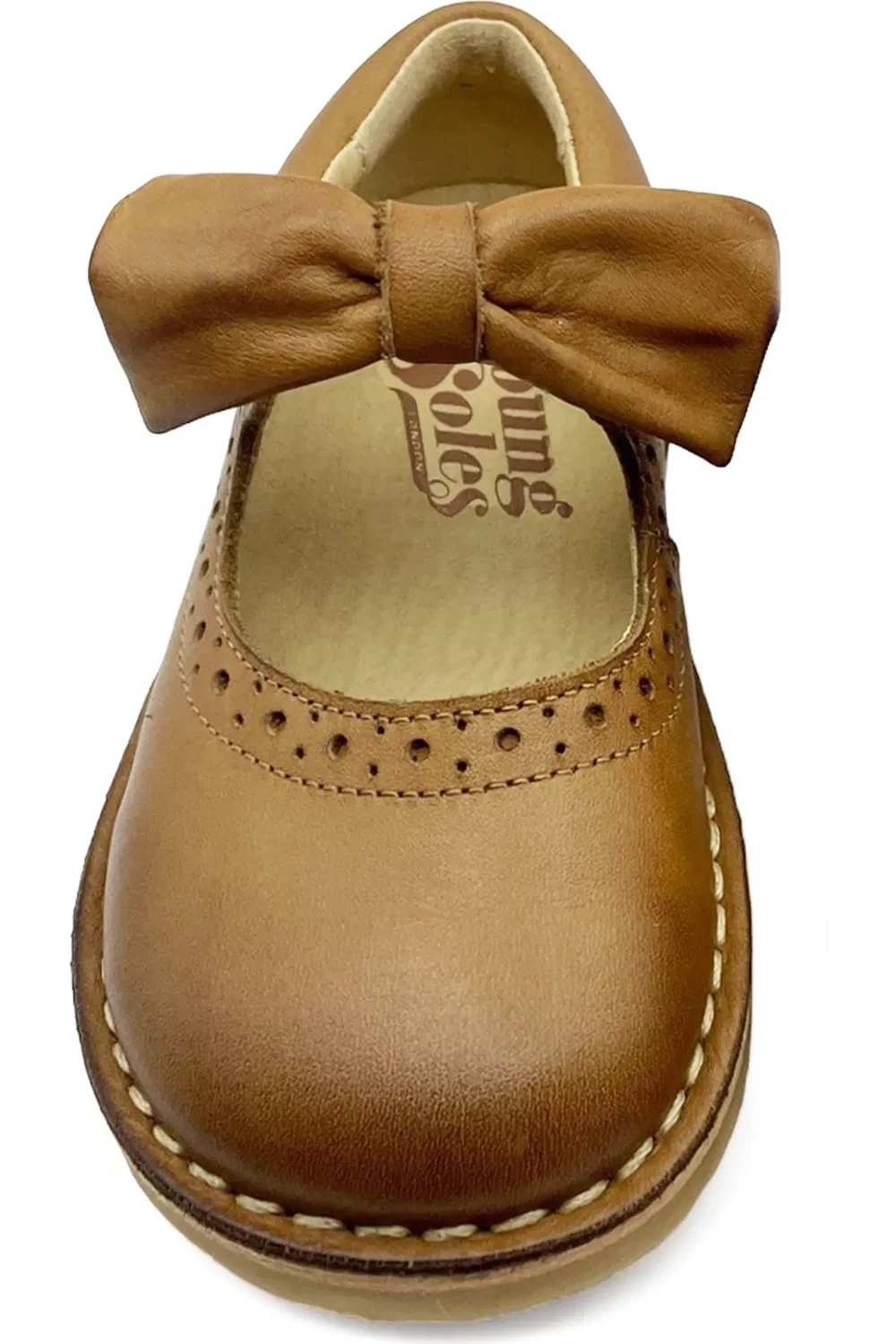 Детские сандалии Мэри Джейн с отделкой броги Martha Bow Young Soles, Tan — фото 4