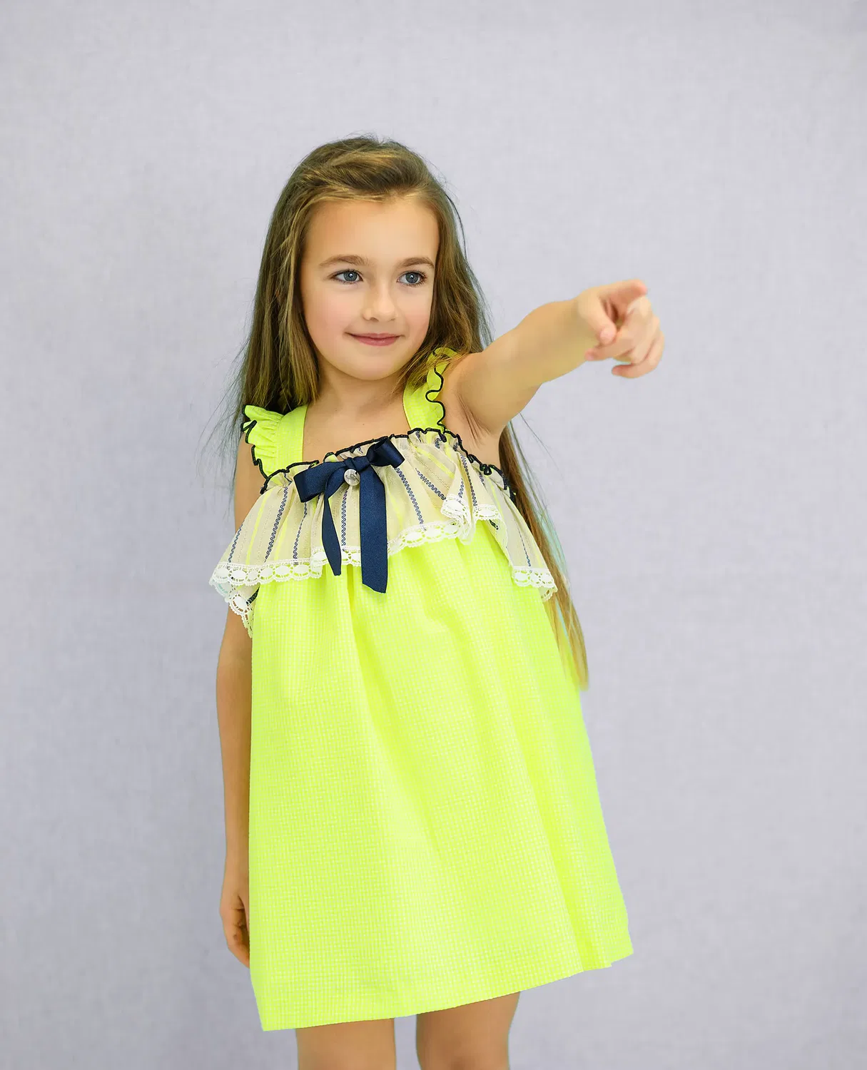 Детское платье для девочек с воланами Vichy Fluor Foque, Amarillo Flúor