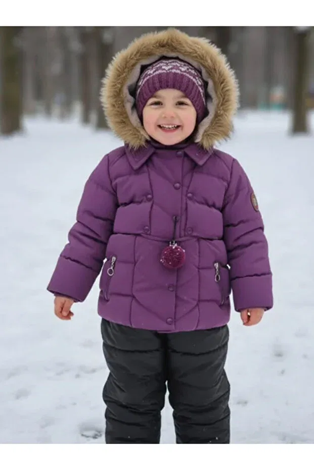 Детское зимнее пальто для девочек с меховой отделкой Robin Boys Fashion, Burgundy