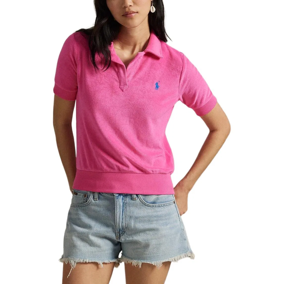 Женская футболка-поло хлопковая с коротким рукавом Polo Ralph Lauren, Pink — фото 3