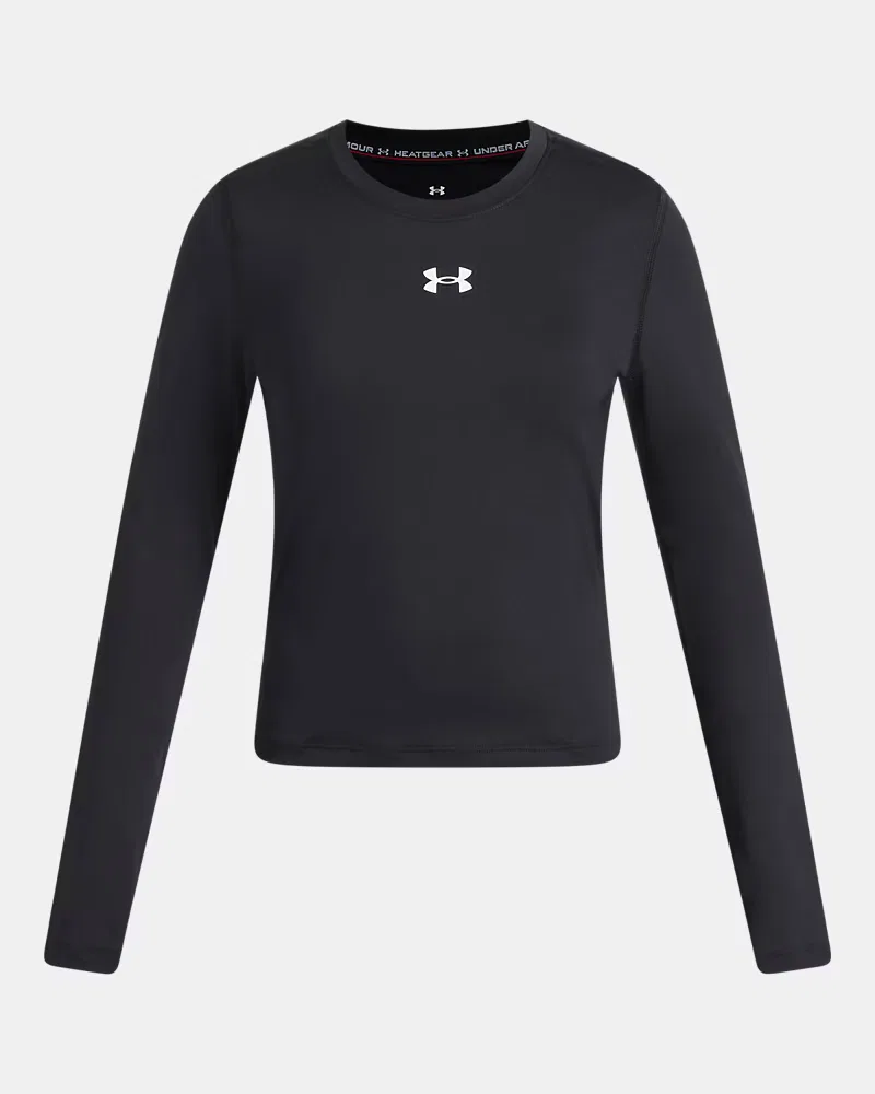 Футболка с длинным рукавом для девочек влагоотводящая HeatGear UnderArmour, Black/White — фото 4