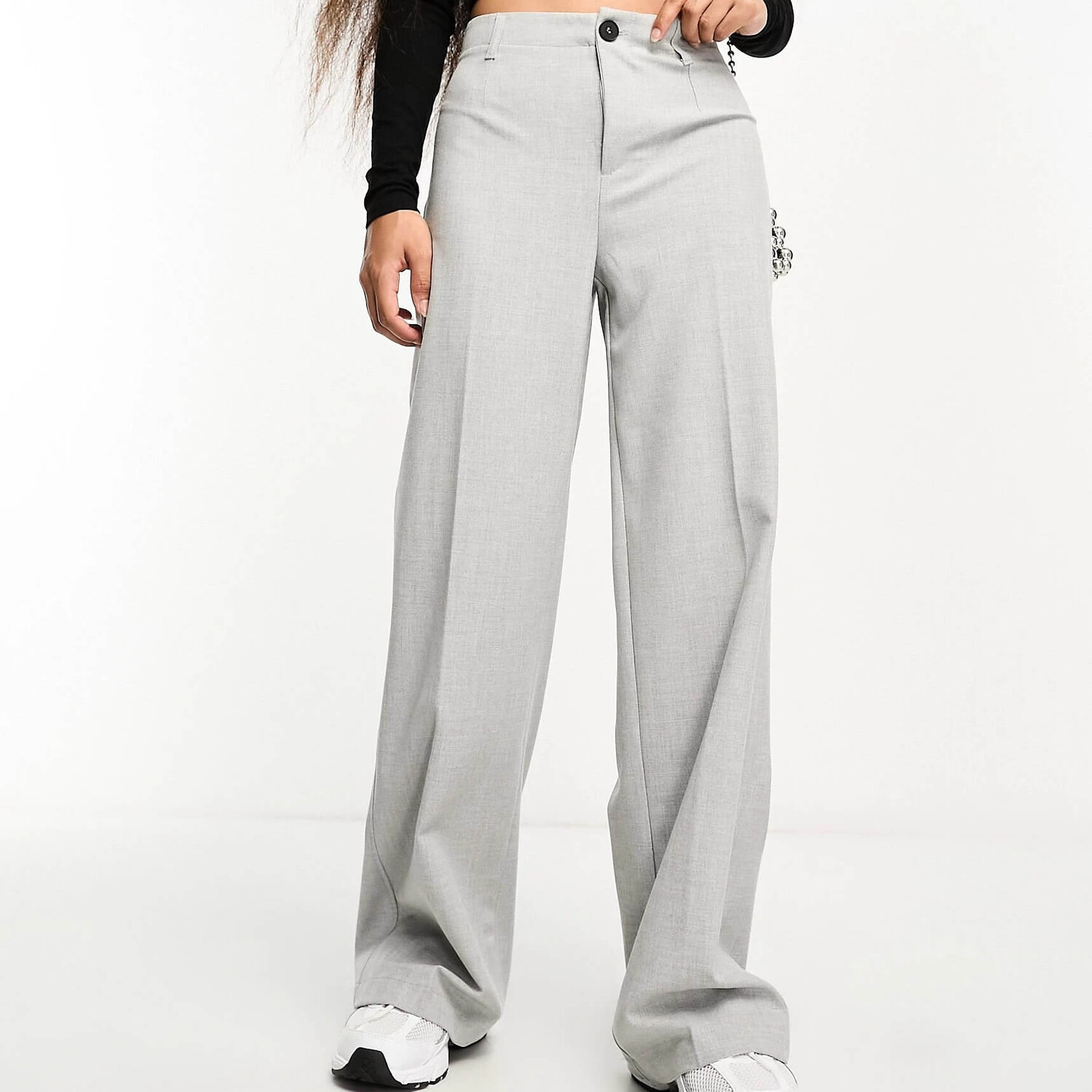 

Брюки Bershka Petite Wide Leg Slouchy Dad Tailored, светло-серый