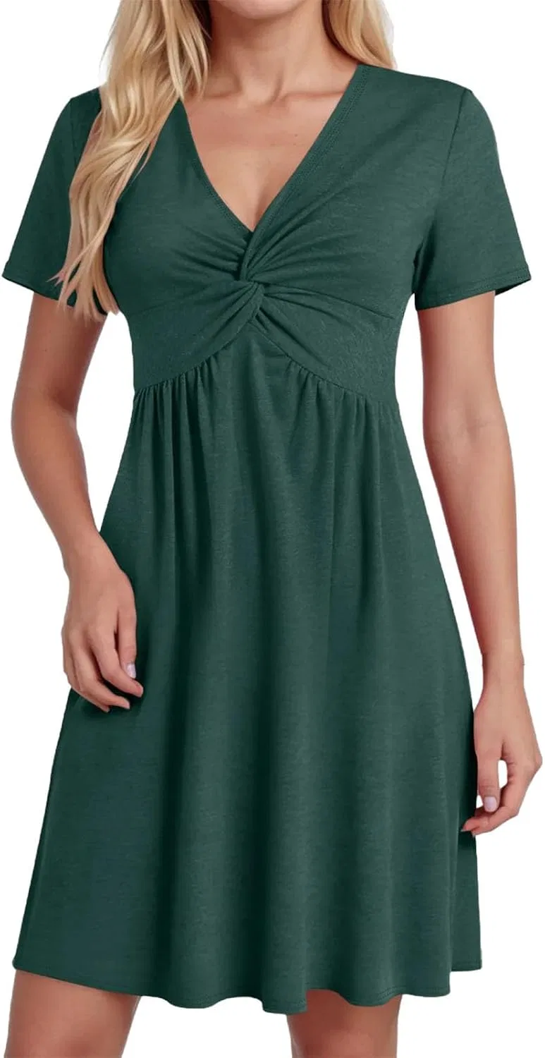 Женское платье A-силуэта V-образным вырезом Casual, Green
