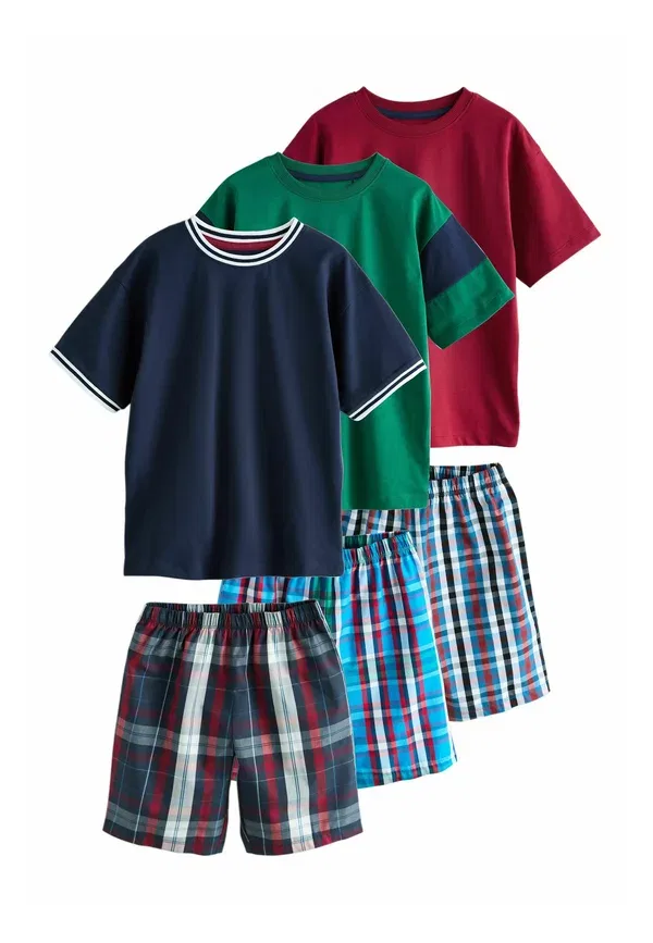 Пижамный набор из 3 предметов, клетка Regular fit check Next Navy, Burgundy, Green, темно-синий/зеленый/бордовый