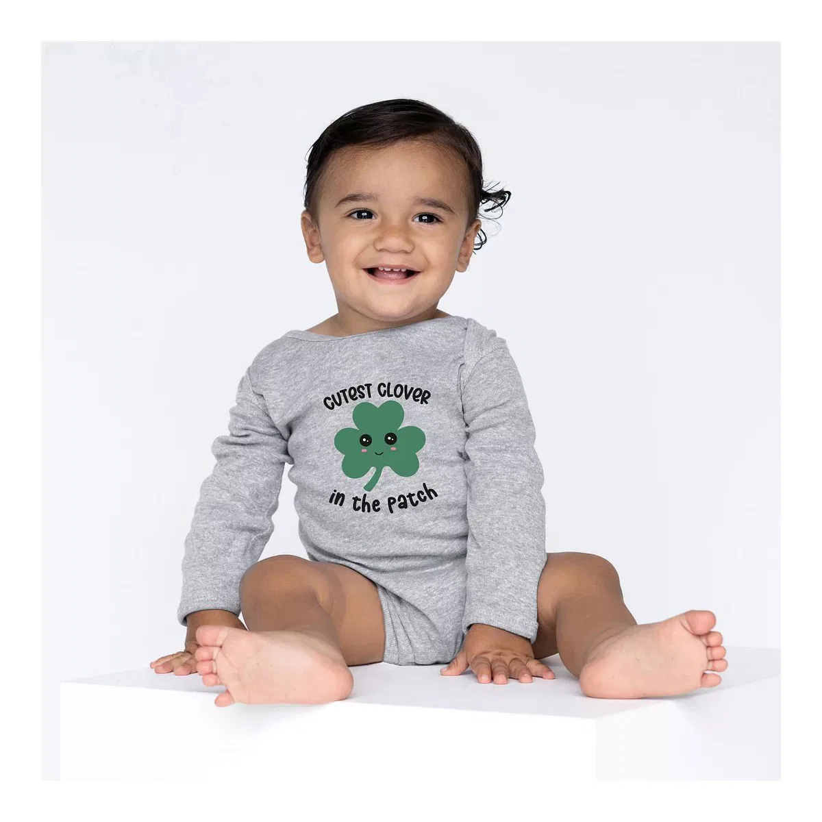 Детский боди с длинным рукавом Cutest Clover The Juniper Shop, Heather Grey — фото 2