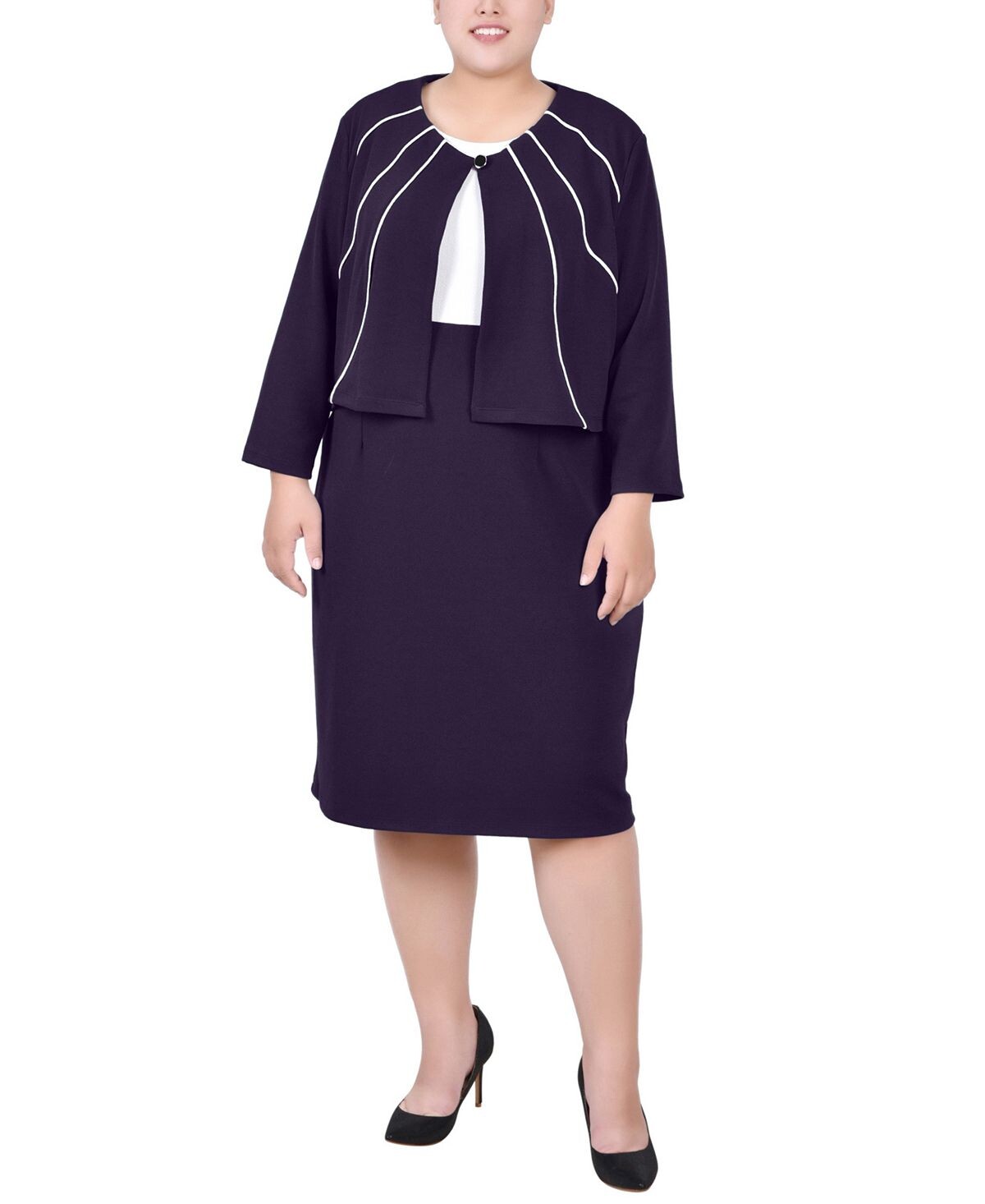 

Куртка и платье больших размеров с рукавом 3/4 NY Collection, темно-фиолетовый
