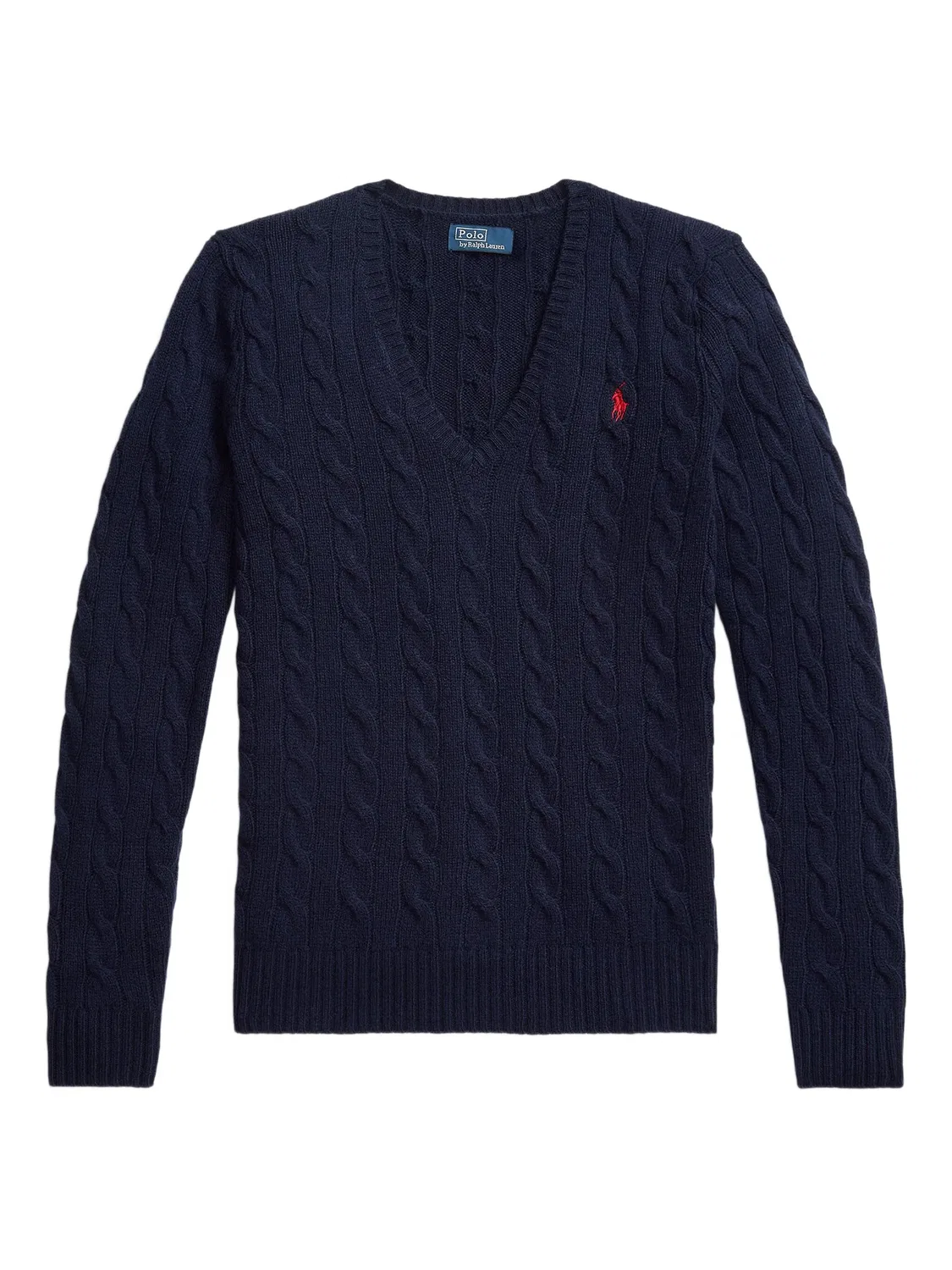 Свитер с рельефным вязанием и V-образным вырезом Polo Ralph Lauren, темно-синий