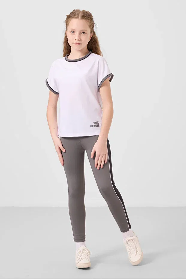 Детские леггинсы для девочек с полосками Tommy Life, White/Dark Gray — фото 4