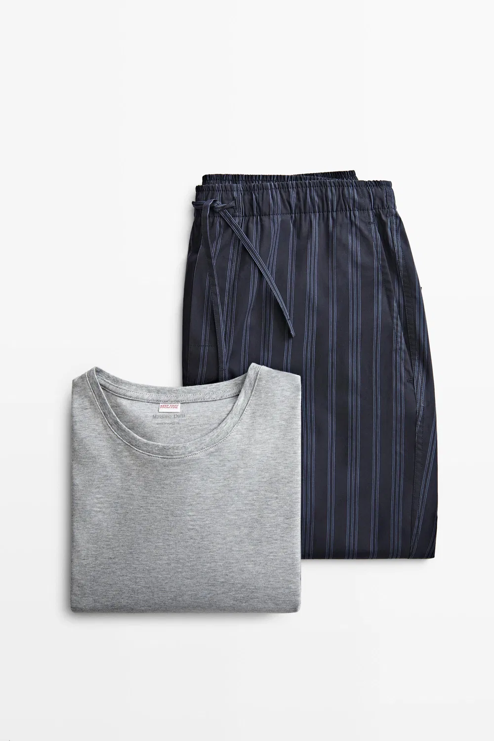 Пижамный комплект Massimo Dutti, кофта с короткими рукавами и полосатые брюки, темно-синий