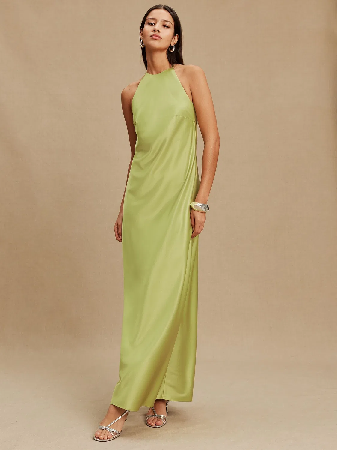 Платье-макси сатиновое на шею, Green Bridesmaids Next, зеленый