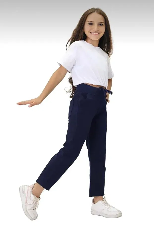 Детские спортивные штаны для девочек хлопковые Generic Brands, Navy Blue — фото 2