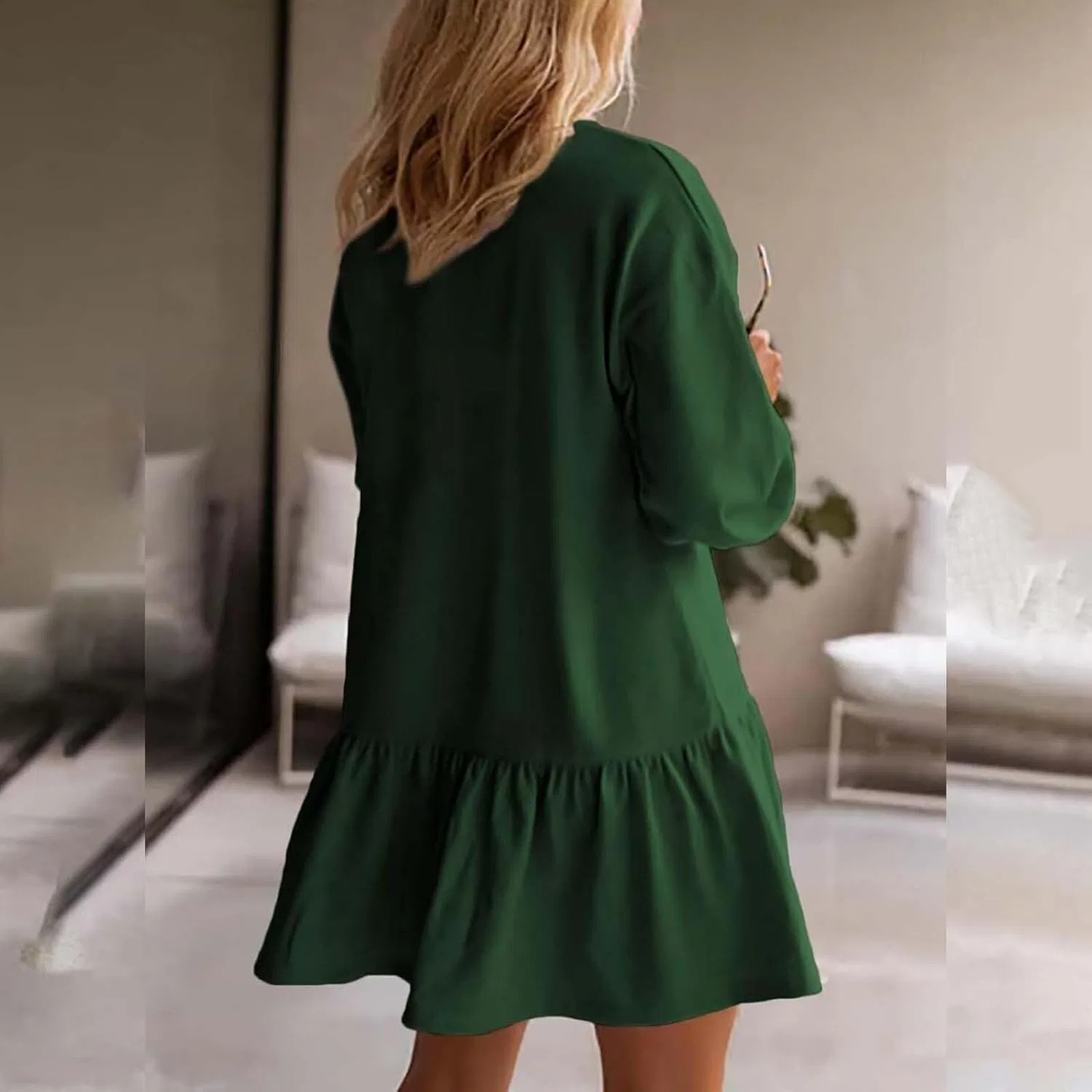 Женское платье-свитер с ребристым трикотажем Casual, Green — фото 4