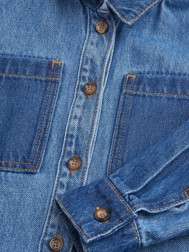 Детская куртка-рубашка из денима в стиле пэчворк Whistles, Denim Blue — фото 3