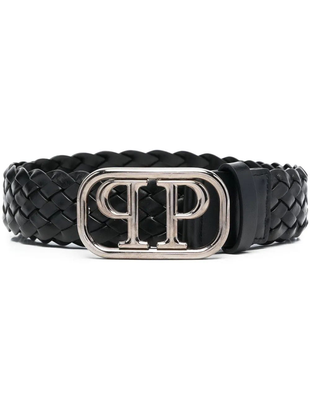 

Плетеный ремень с пряжкой-логотипом Philipp Plein, черный