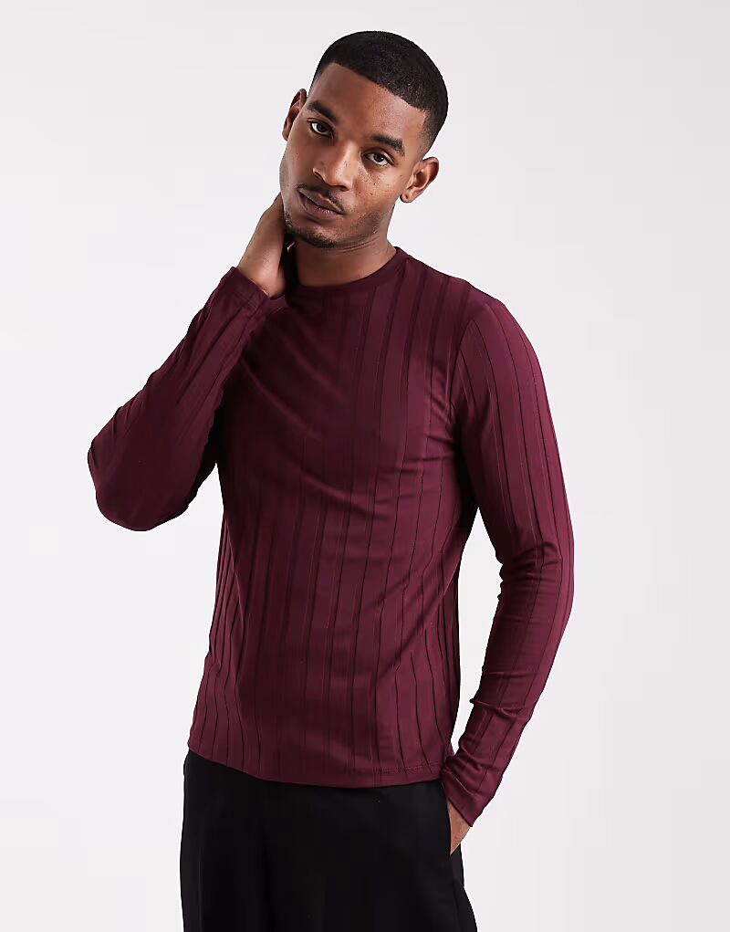 

Футболка облегающего кроя с длинными рукавами бордового цвета в широкий рубчик Asos Design, Красный, Футболка облегающего кроя с длинными рукавами бордового цвета в широкий рубчик Asos Design