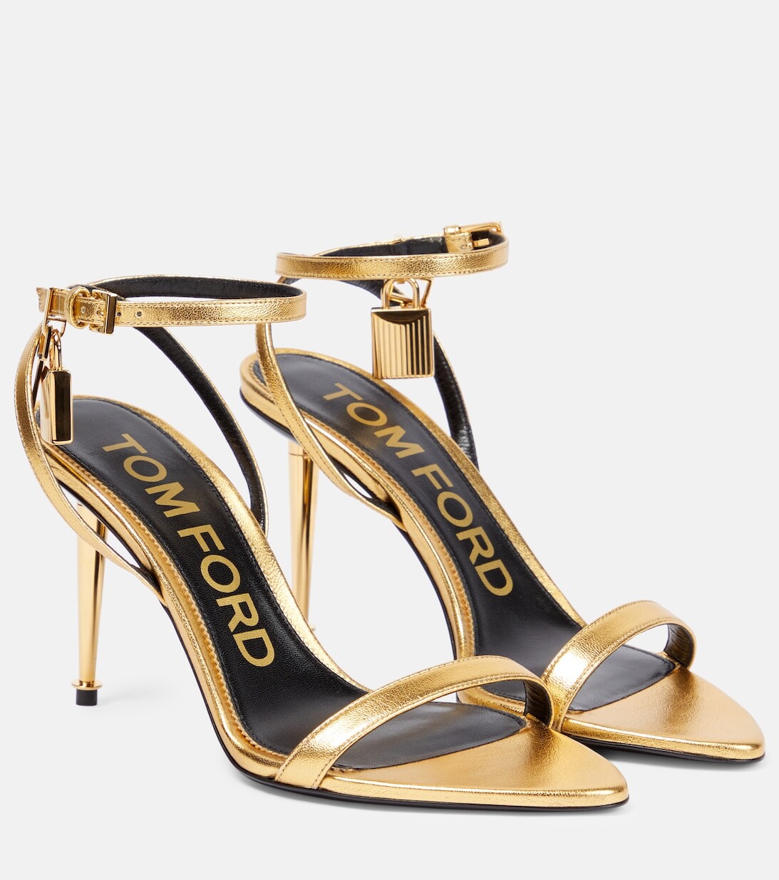 Сандалии Padlock из металлизированной кожи Tom Ford, золотой