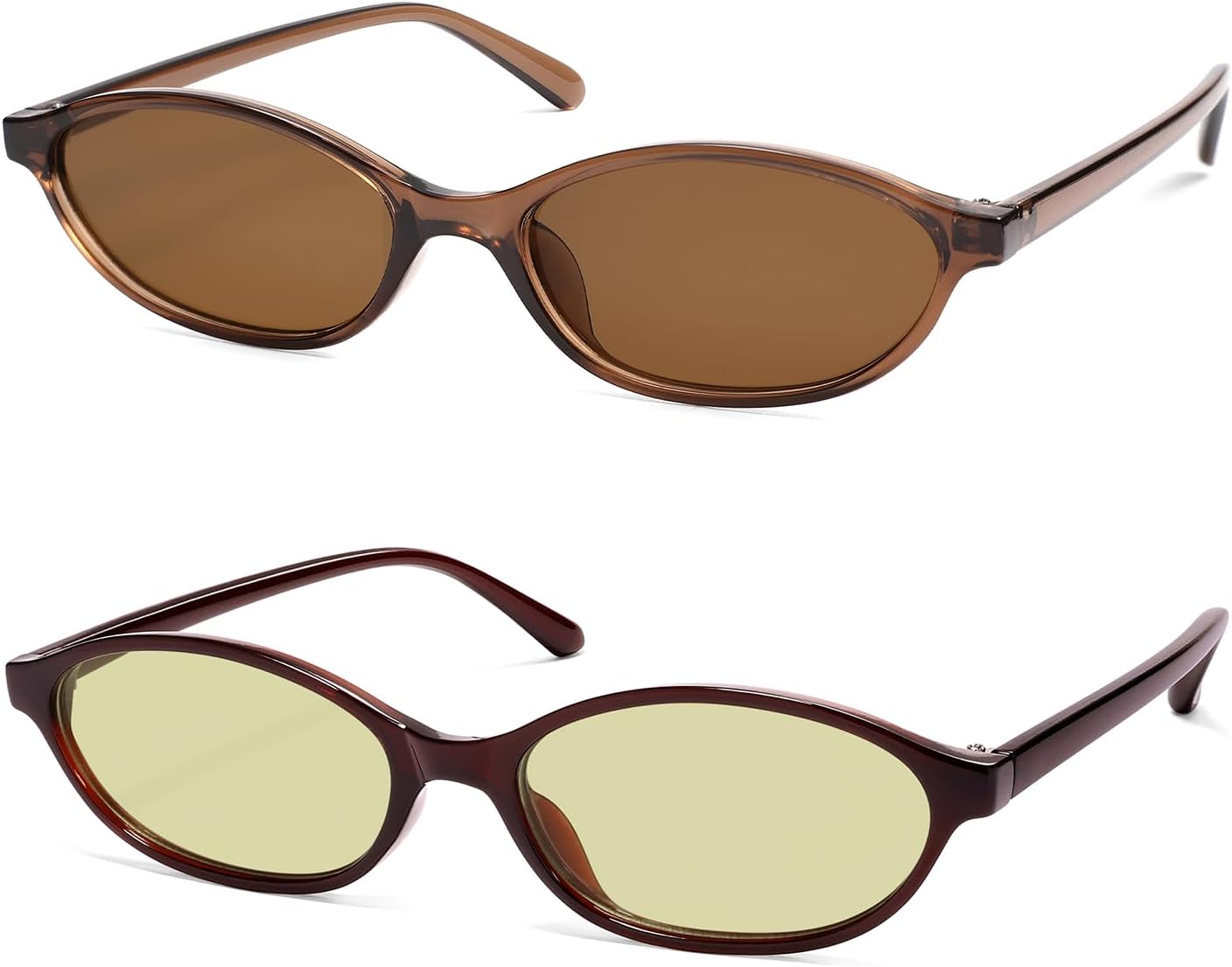 

Ретро-солнцезащитные очки «кошачий глаз» овальной формы для женщин, модные узкие солнцезащитные очки в стиле Y2k, дизайнерские солнцезащитные очки AR82253 HERJOUR, B14 Clear Brown+deep Brown/Green