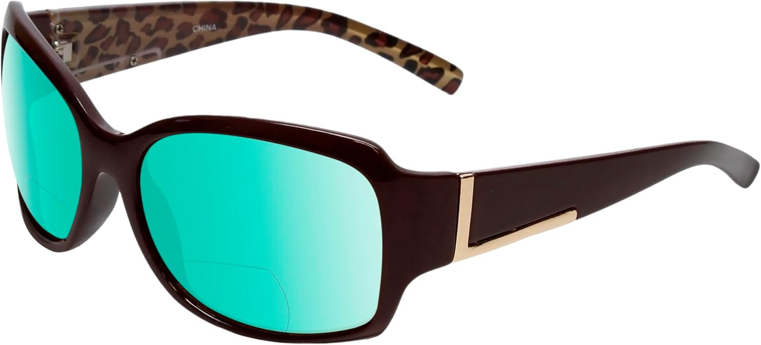 

Солнцезащитные очки для чтения Calabria RE3560BF-AP с бифокальными линзами, поляризованные или неполяризованные, женские, модные, Mauve Purple Gold Cheetah/Polarized Green Mirror