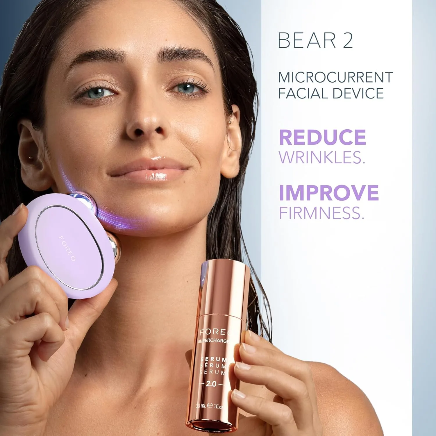 Набор FOREO Total Facelift - BEAR 2 Advanced Microcurrent Facial Device + SUPERCHARGED SERUM 2.0 30 мл + SUPERCHARGED HA+PGA Triple Action Intense Moisturizer 15 мл, Set — фото 3