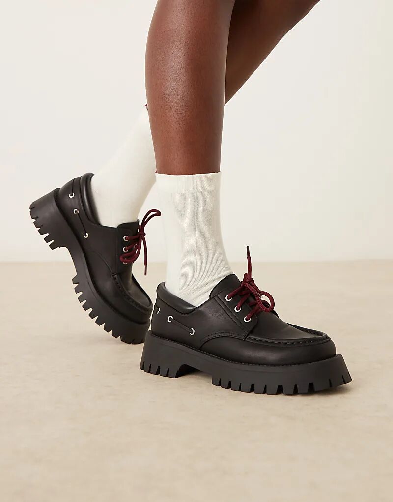 Туфли-лодочки Monsoon на массивной шнуровке ASOS DESIGN черного цвета