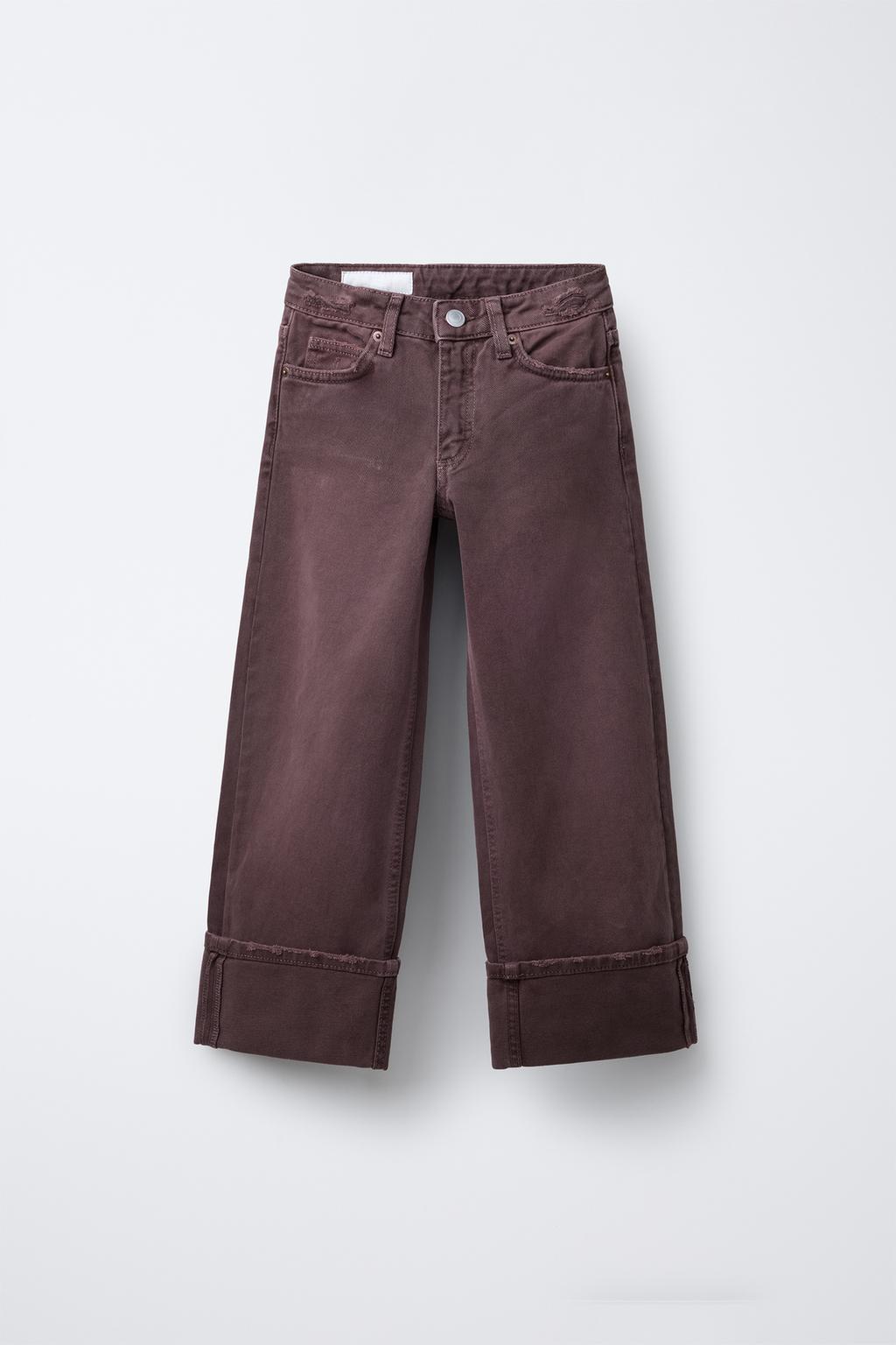 

Сложенные джинсы с широкими штанинами ZARA, бордовый