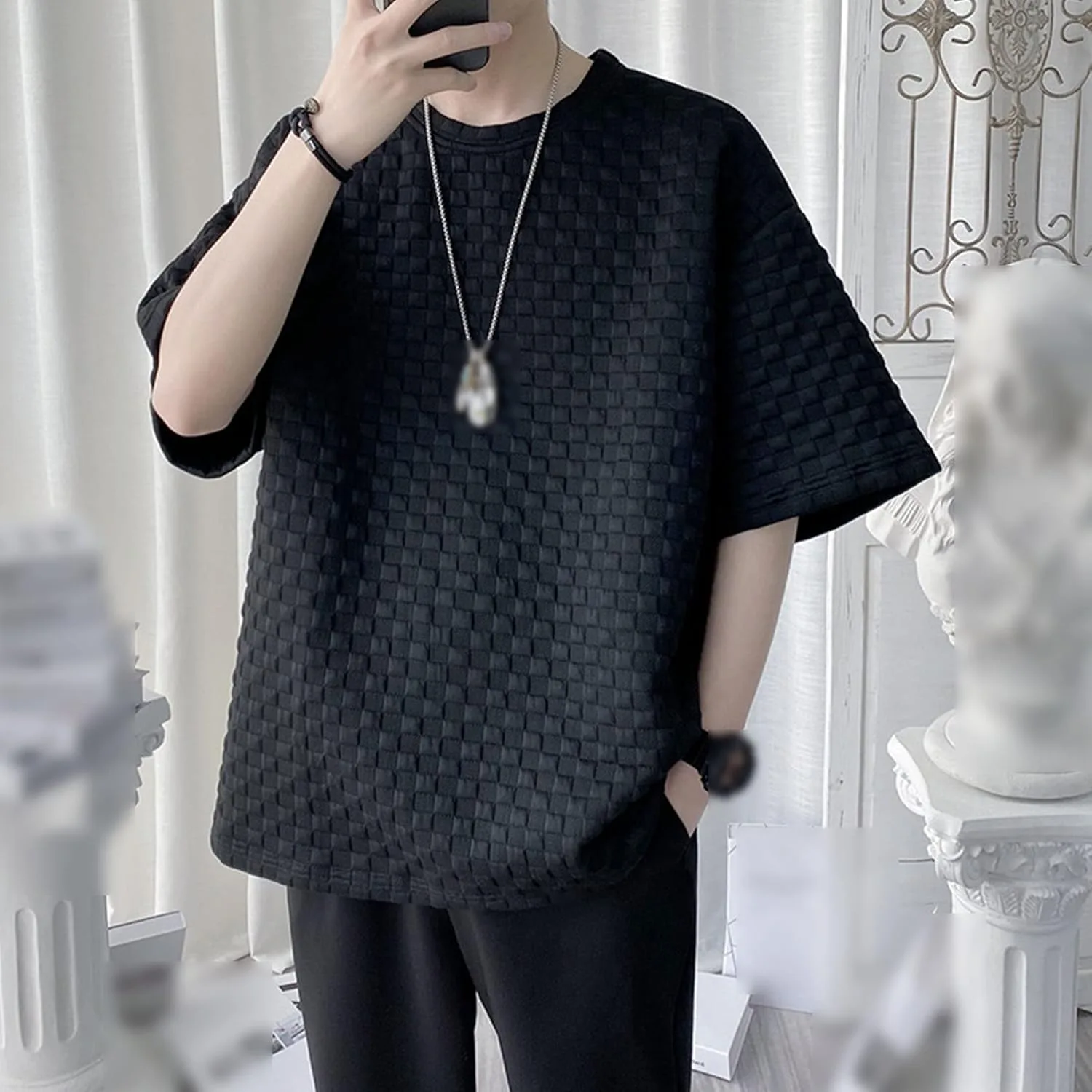 Мужская футболка с вафельной текстурой, короткий рукав, Crew Neck — фото 2