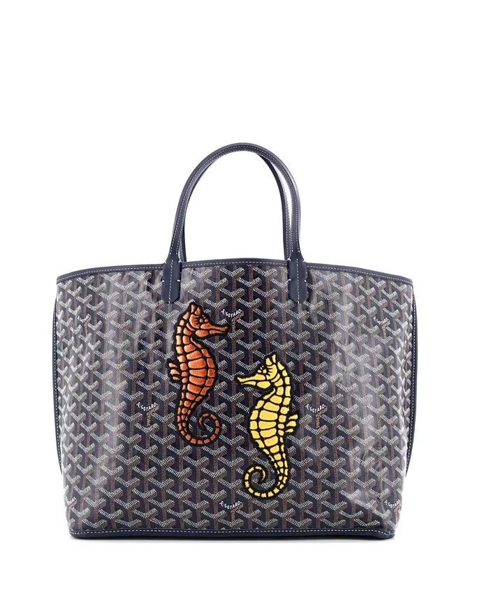 

PM Anjou Сумка-тоут реверсивная с вышивкой из лакированного холста Pre-Owned Goyard, синий
